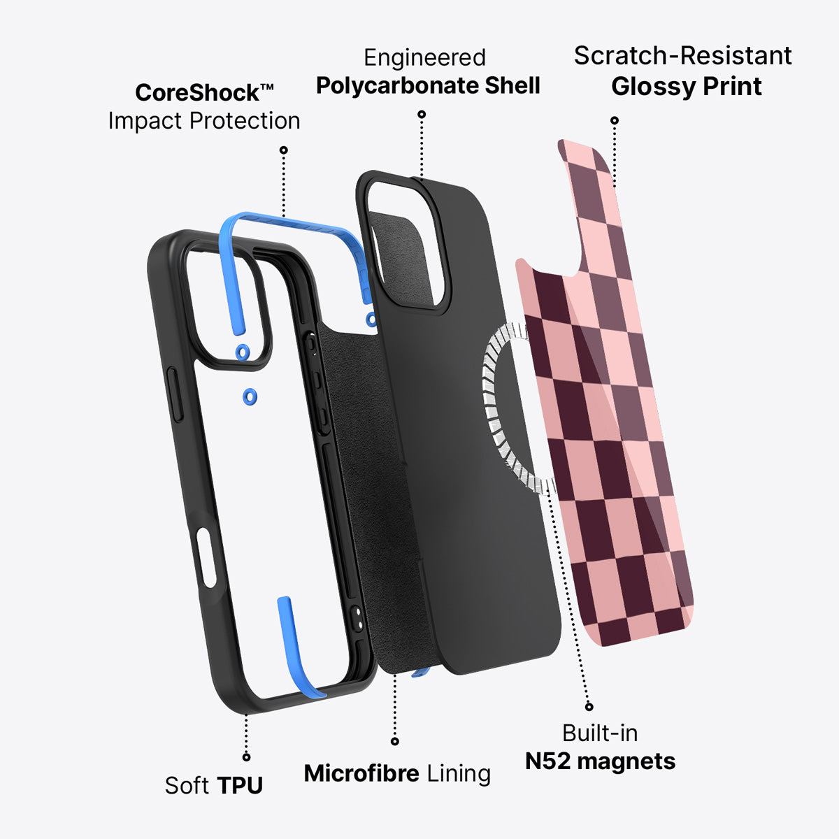 iPhone 16 Pro case construction – Claret Tile phone case