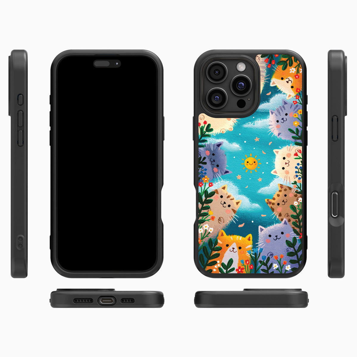 Garden Kittens iPhone 16 Pro case cover – multi-angle view