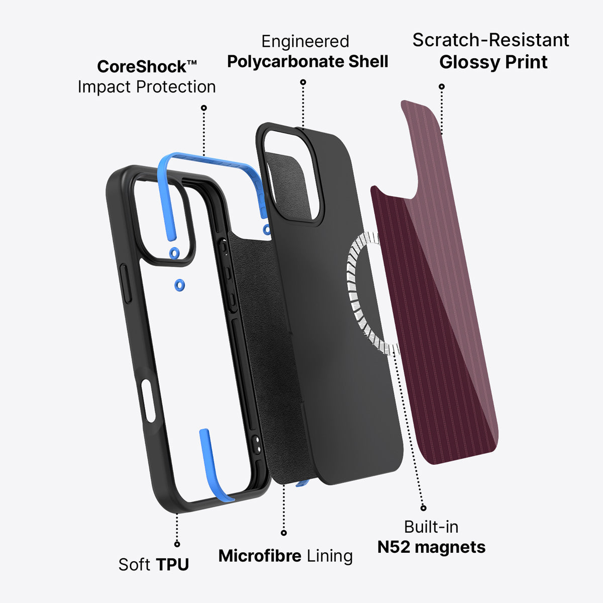 iPhone 16 Pro case construction – Mulberry Pinstripe phone case