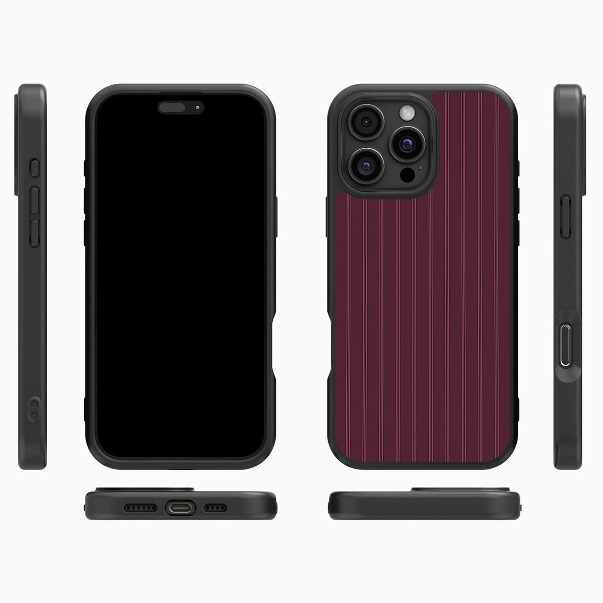 Mulberry Pinstripe iPhone 16 Pro case cover – multi-angle view