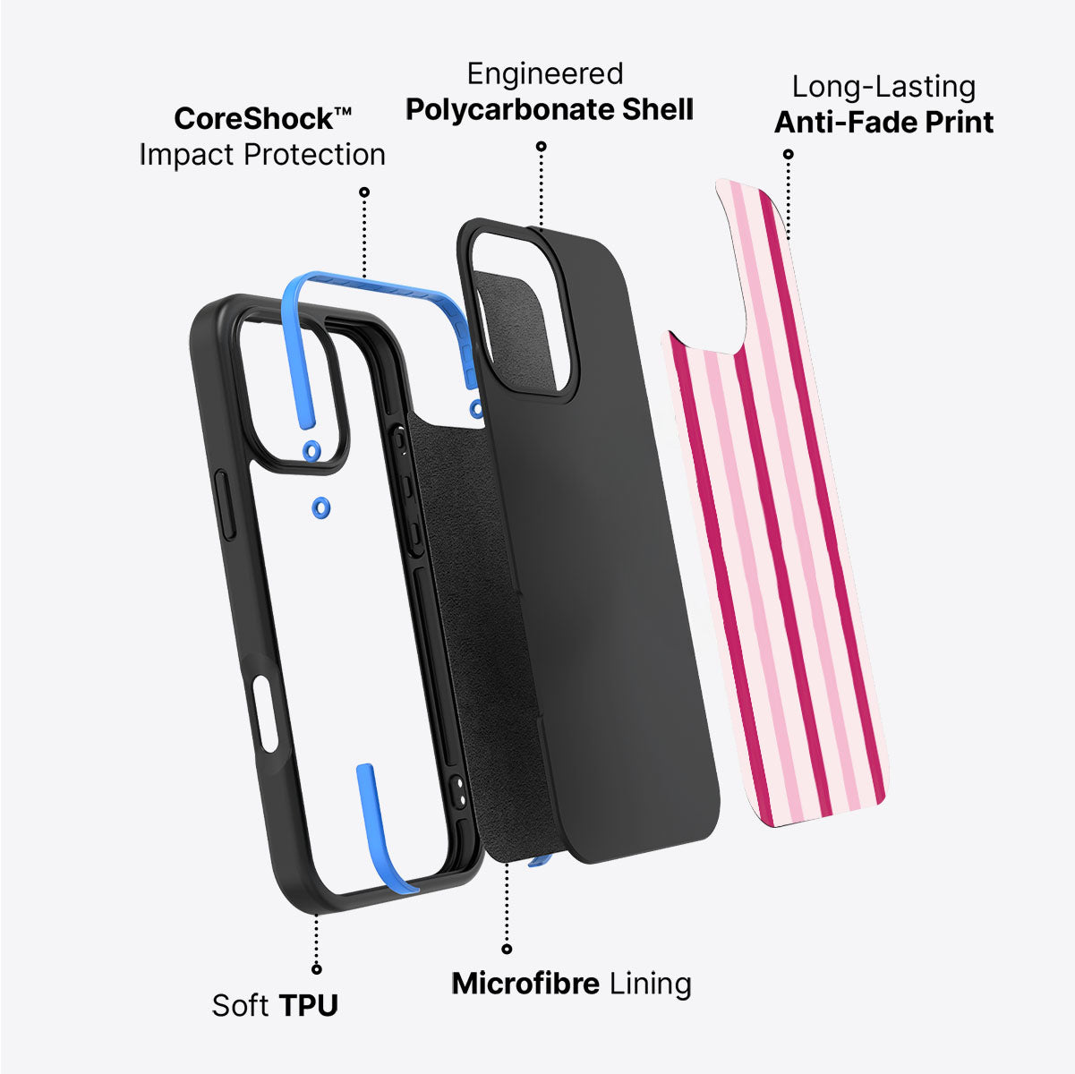 Pink Watercolor Stripes - iPhone 16 Pro Case #case type_core (non magsafe)