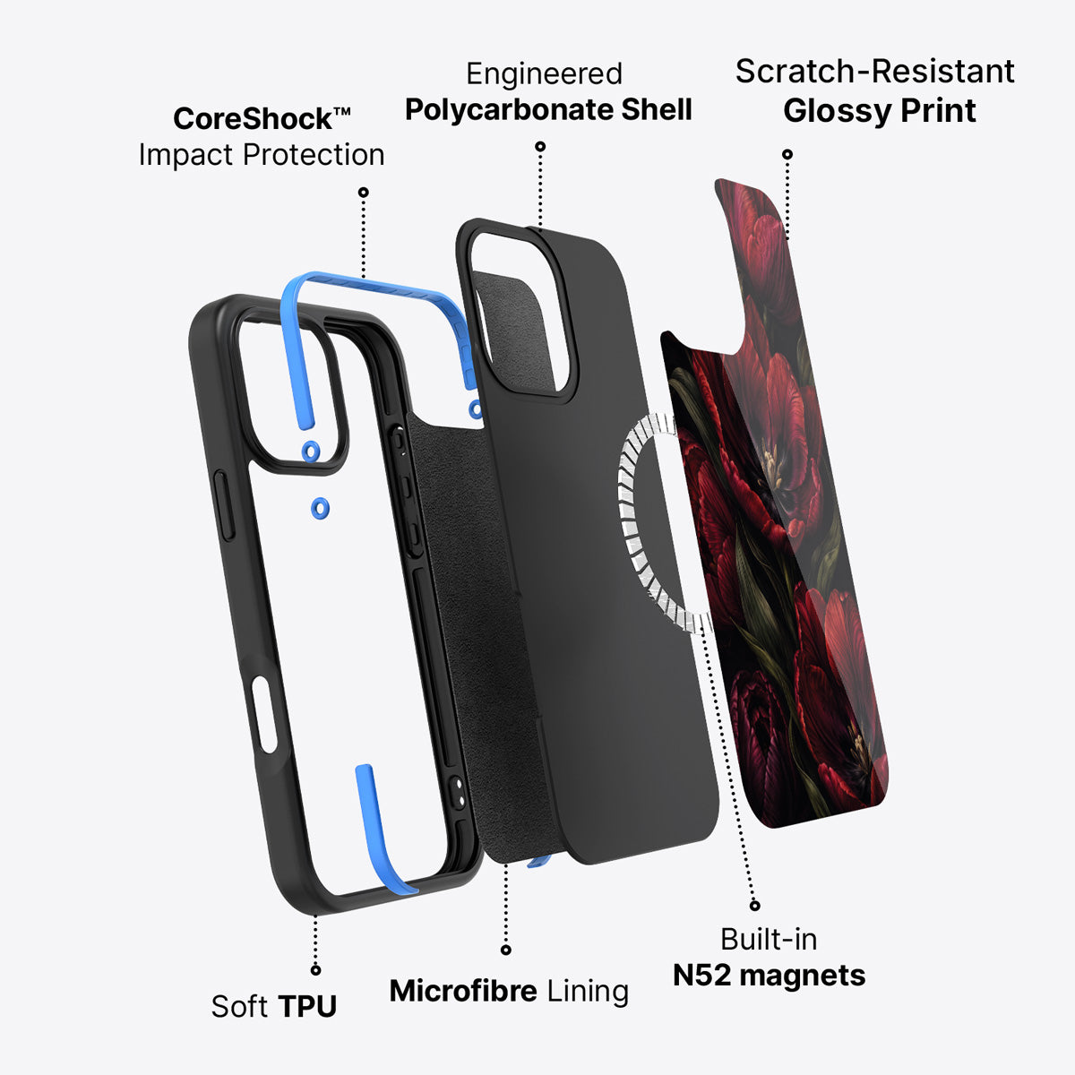 iPhone 16 Pro case construction – Scarlet Hour phone case
