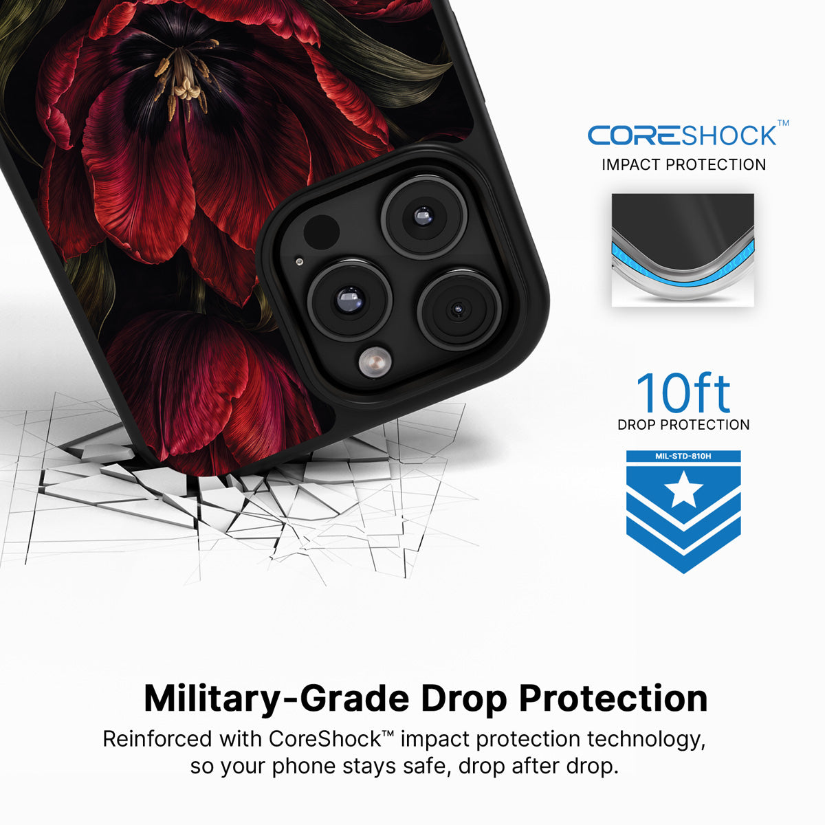 Scarlet Hour iPhone 16 Pro case with drop protection