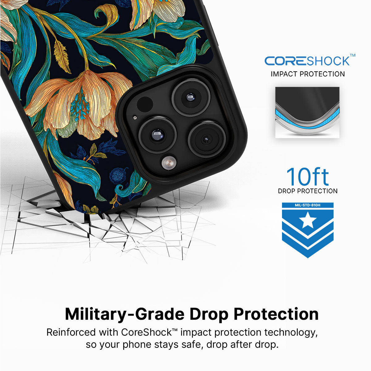 Blue Floral Designer iPhone 16 Pro Case – Tulip Play | MagSafe
