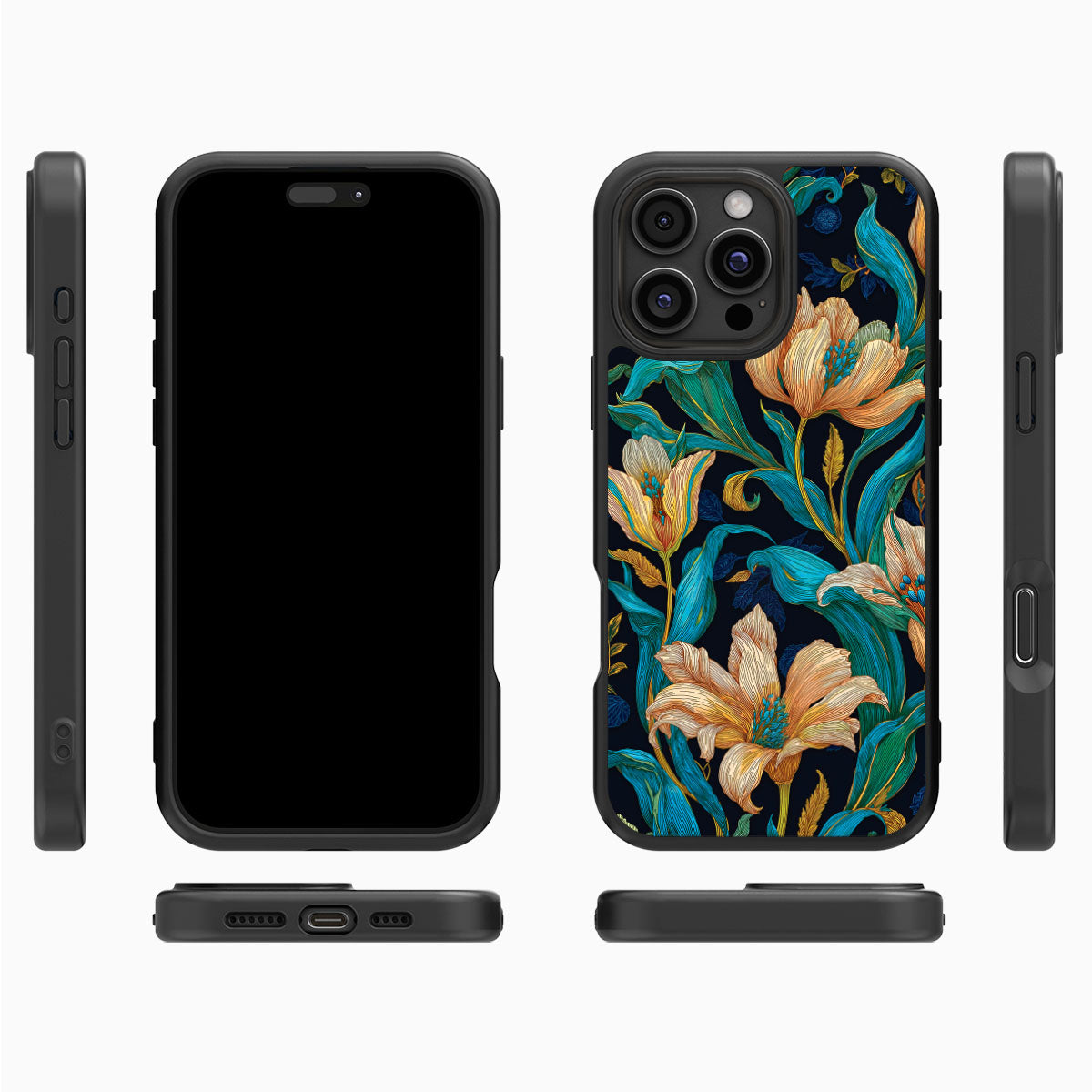 Blue Floral Designer iPhone 16 Pro Case – Tulip Play | MagSafe