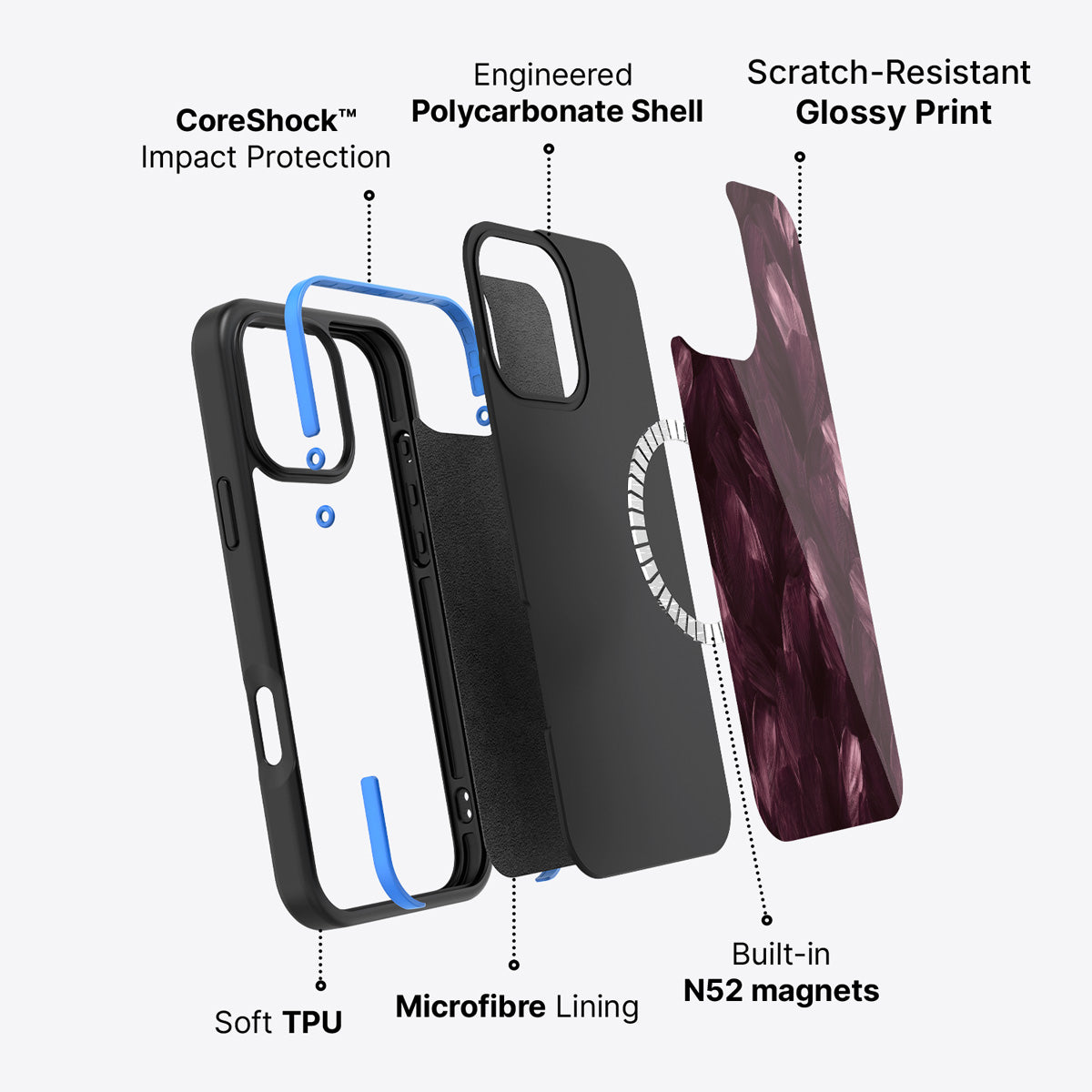 iPhone 16 Pro case construction – Wine Plumage phone case