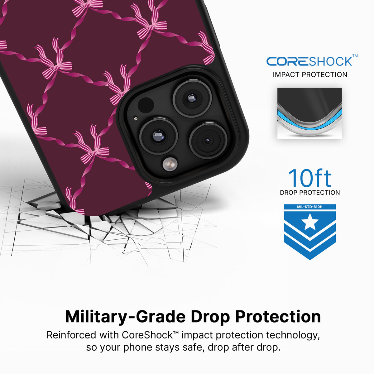 Bordeaux Bow iPhone 16 Pro Max case with drop protection