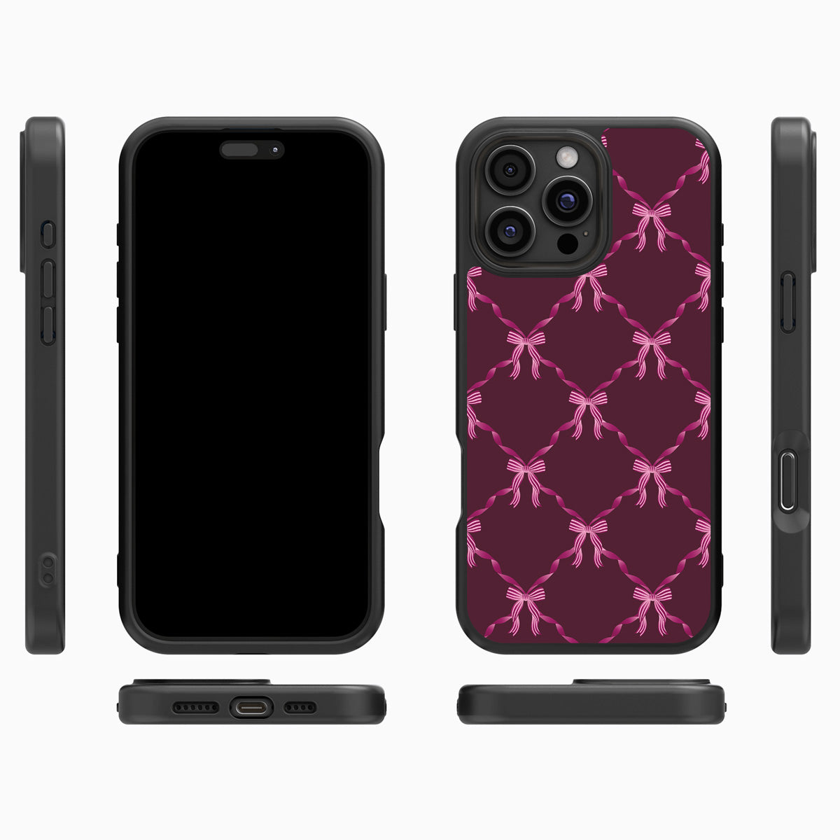 Bordeaux Bow iPhone 16 Pro Max case cover – multi-angle view