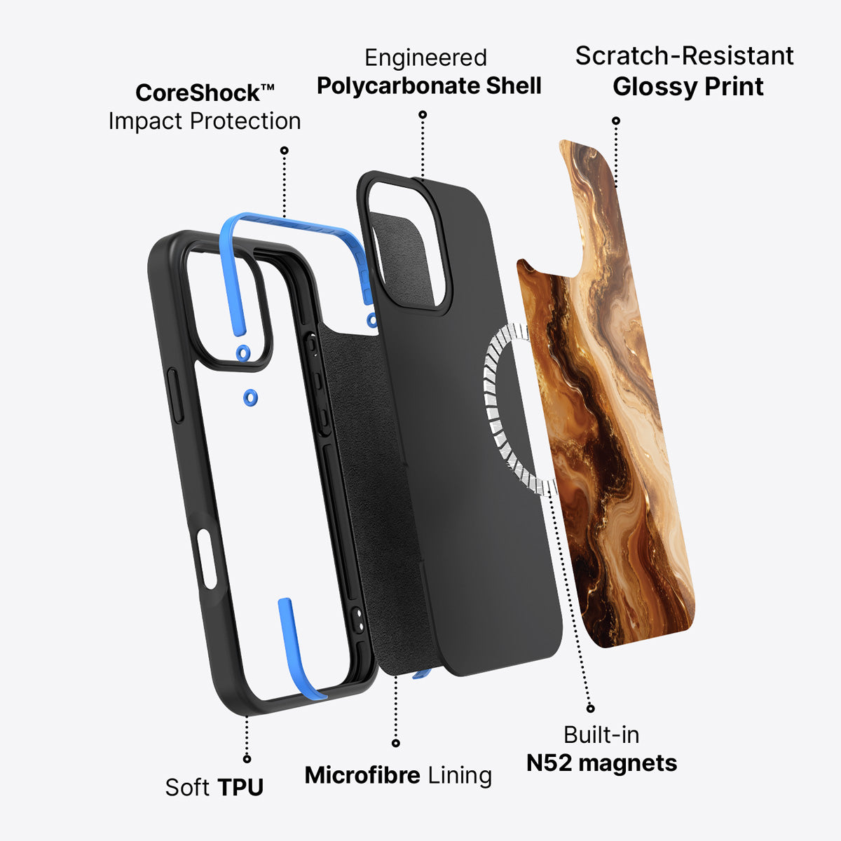 iPhone 16 Pro Max case construction – Caramel Swirl phone case