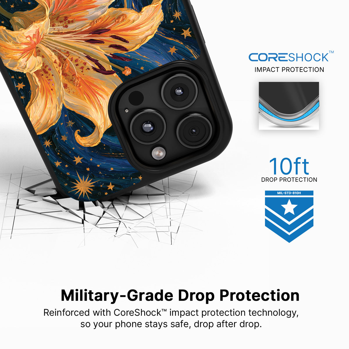 Celestial Bloom iPhone 16 Pro Max case with drop protection