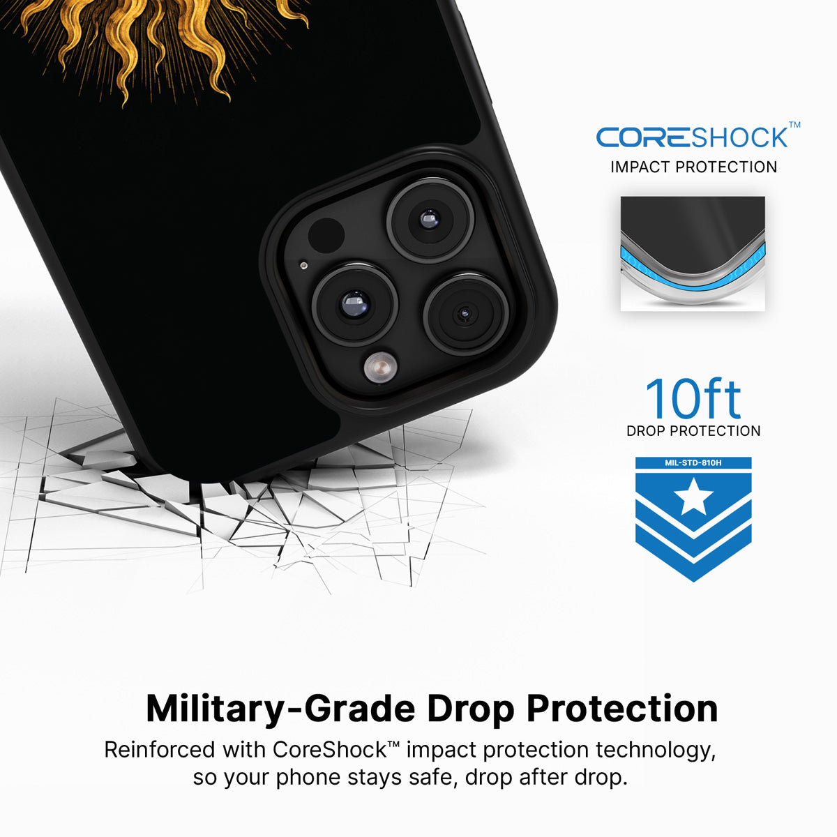 Celestial Sun iPhone 16 Pro Max case with drop protection