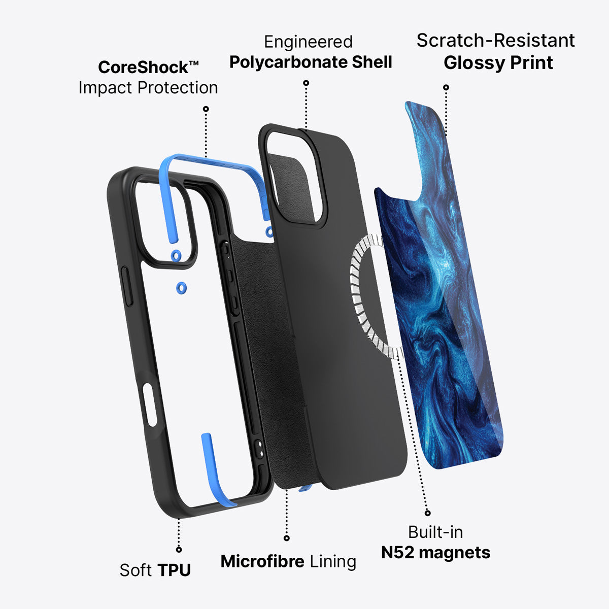 Blue Marble Designer iPhone 16 Pro Max Case – Indigo Impasto | MagSafe