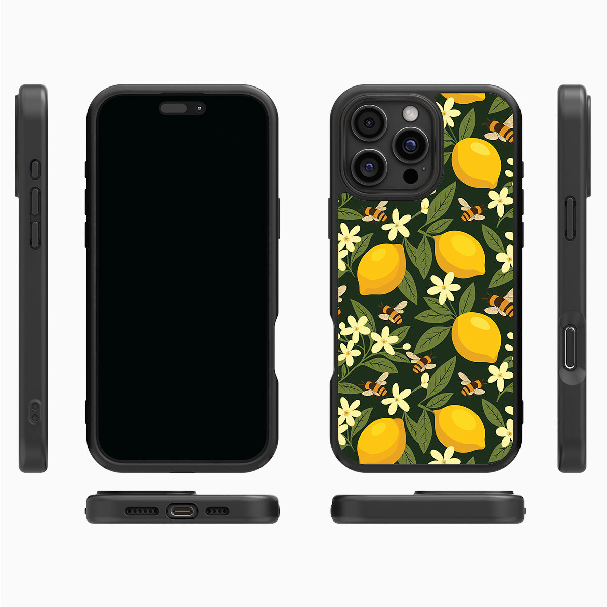 Lemon and Bees iPhone 16 Pro Max case cover – multi-angle view