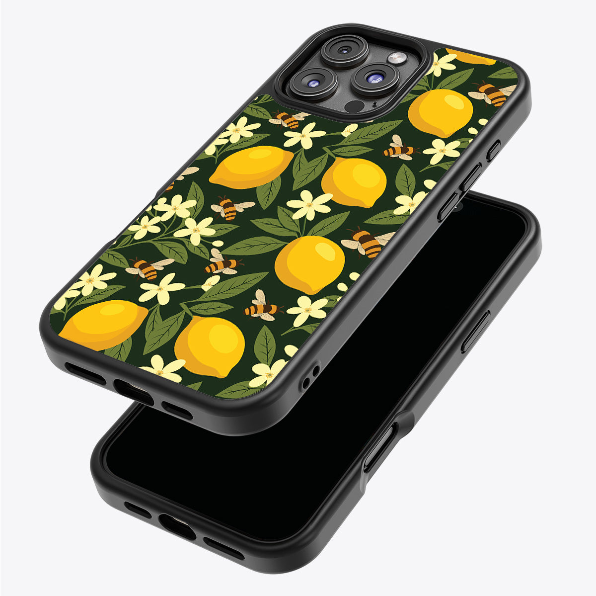 Lemon and Bees iPhone 16 Pro Max case – back and side view