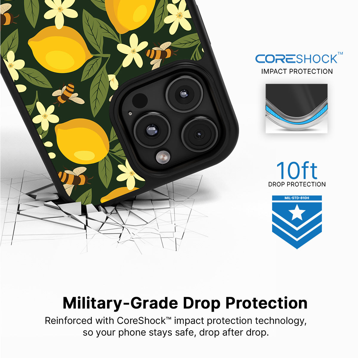 Lemon and Bees iPhone 16 Pro Max case with drop protection