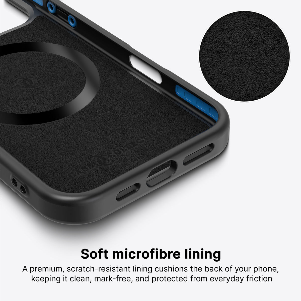 iPhone 16 Pro Max case interior – Lemon and Bees microfibre lining