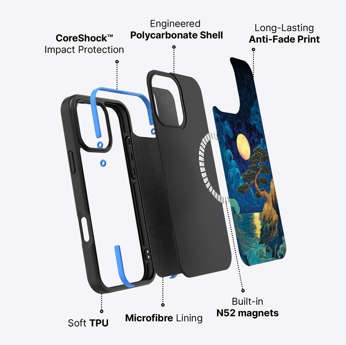 iPhone 16 Pro Max case construction – Moonlit Tide phone case