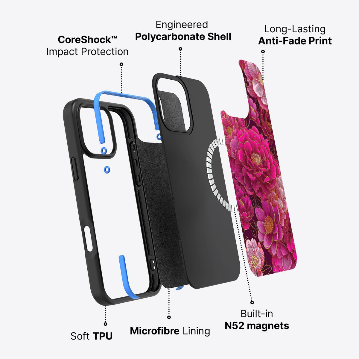 iPhone 16 Pro Max case construction – Pink Reverie phone case
