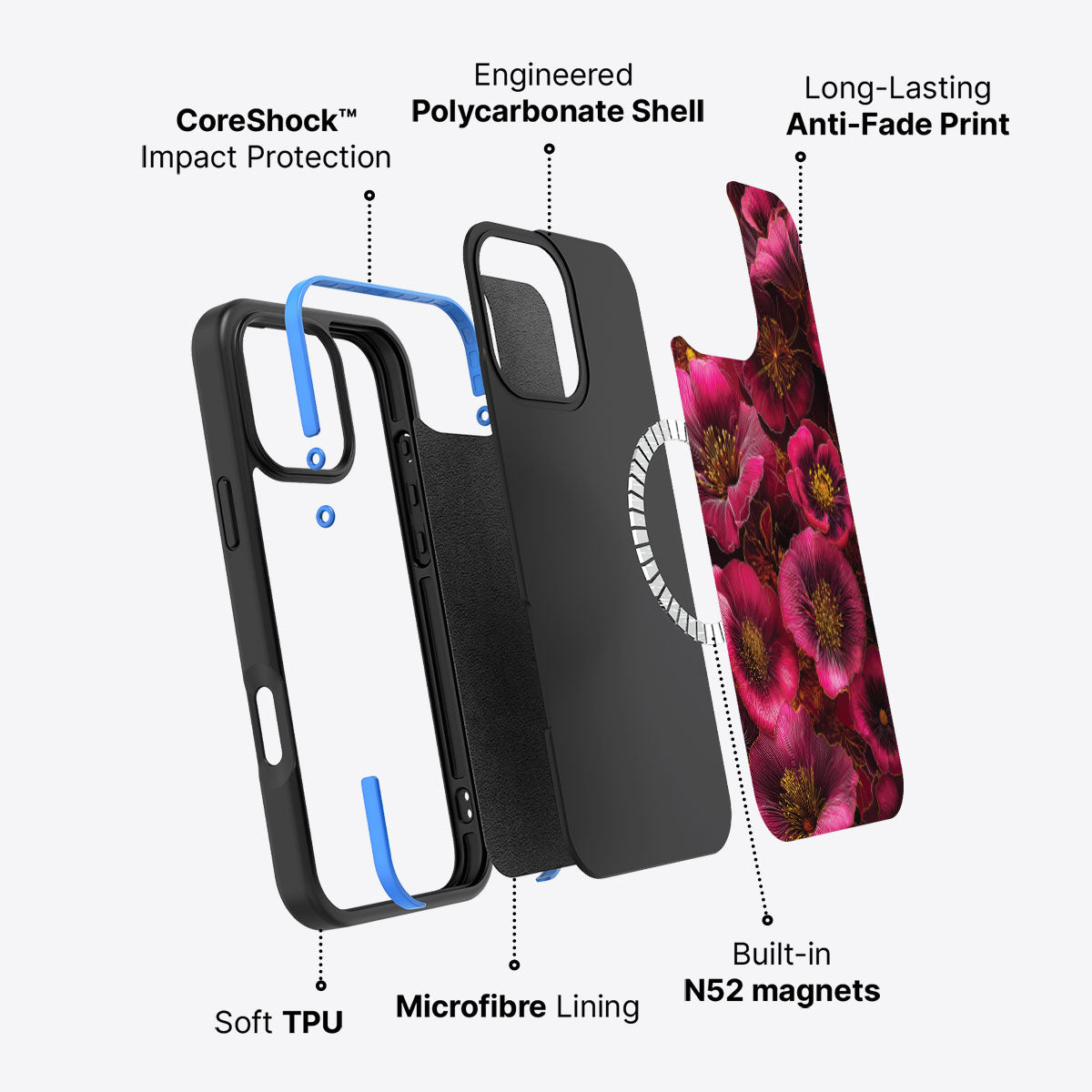 Pink Floral Designer iPhone 16 Pro Max Case – Ruby Flora | MagSafe