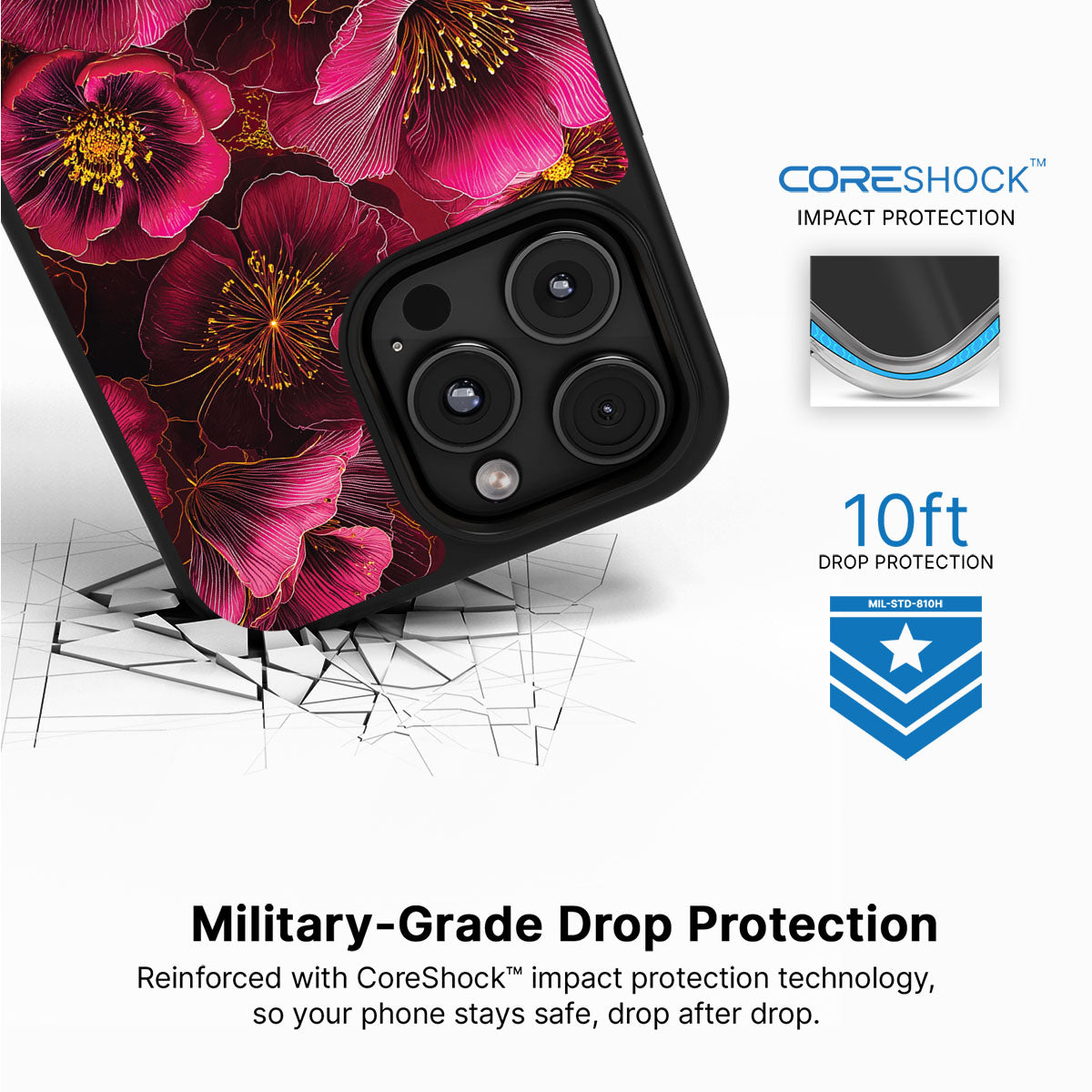 Pink Floral Designer iPhone 16 Pro Max Case – Ruby Flora | MagSafe