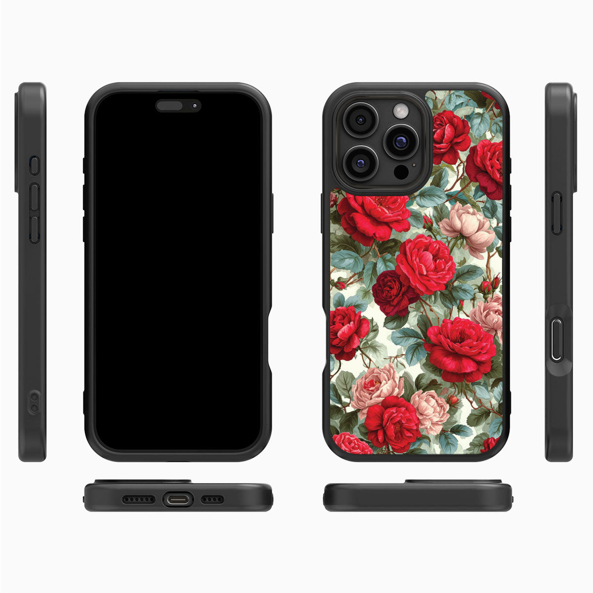 Red Floral Designer iPhone 16 Pro Max Case – Ruby Roses | MagSafe