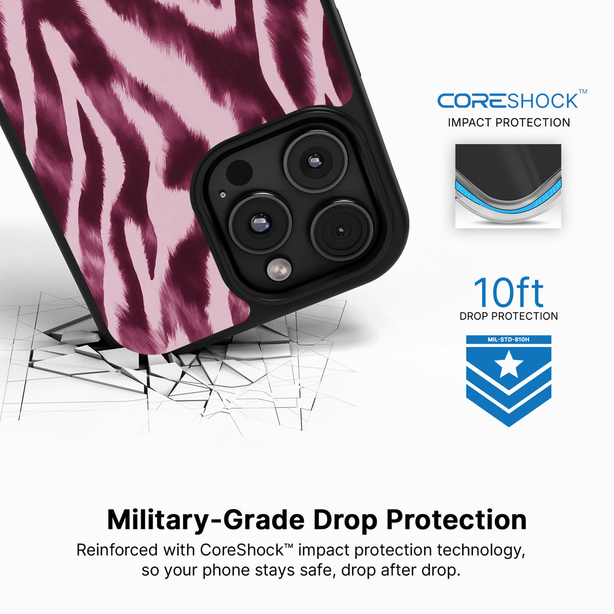 Sangria Zebra iPhone 16 Pro Max case with drop protection