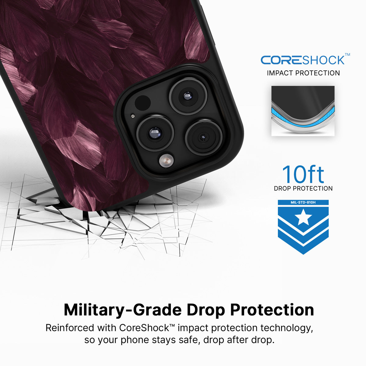 Wine Plumage iPhone 16 Pro Max case with drop protection