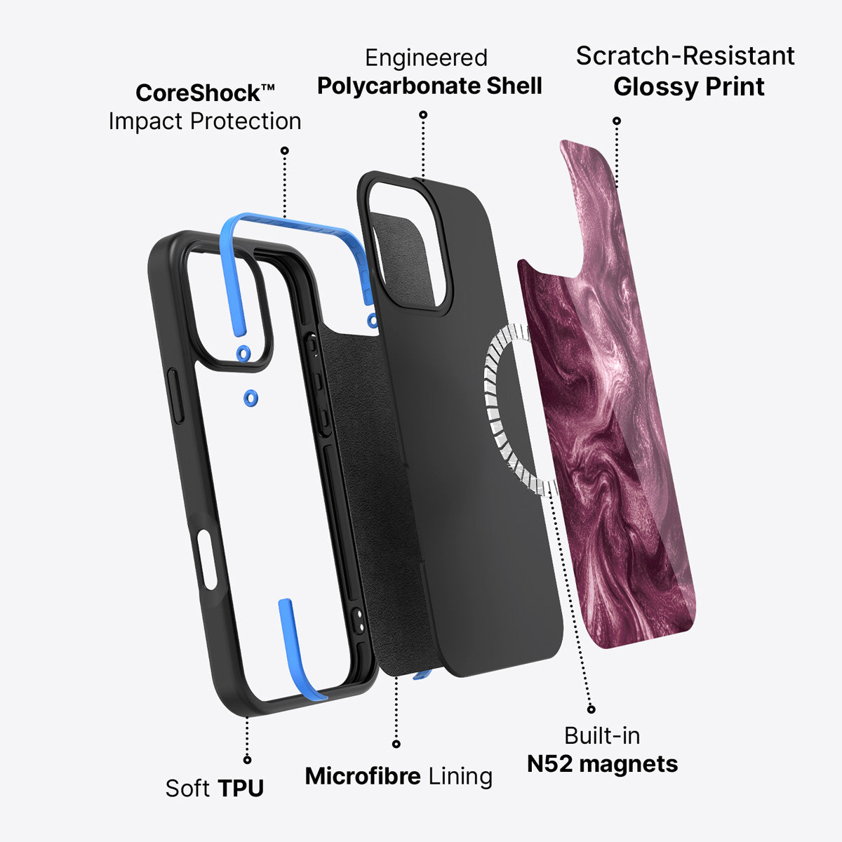 iPhone 16 Pro Max case construction – Wine Shimmer phone case