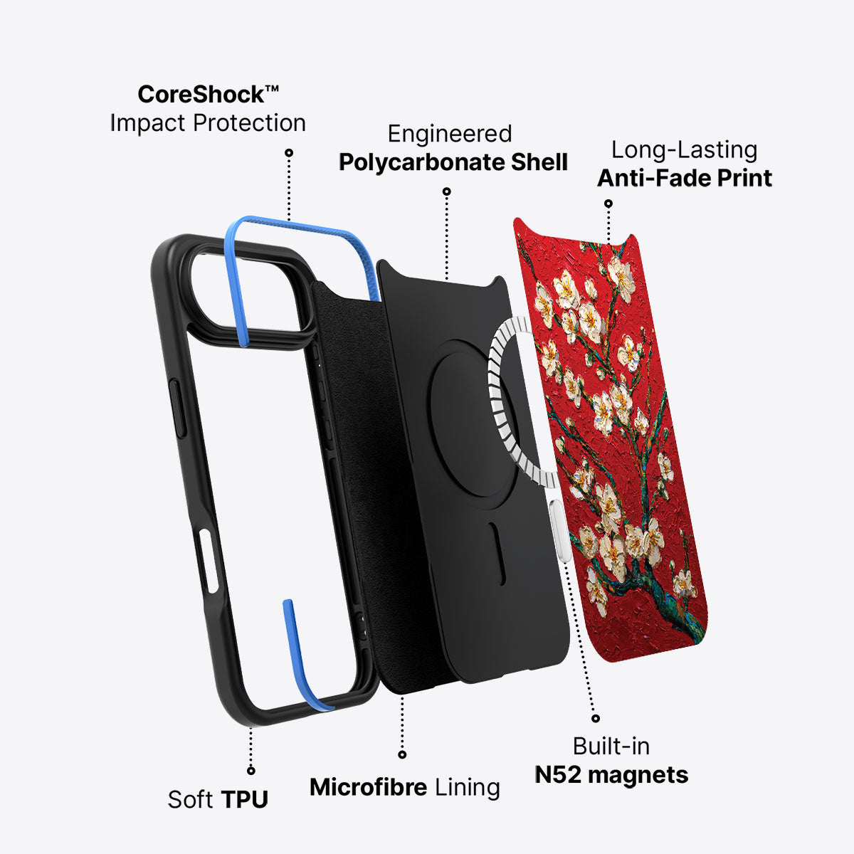 iPhone Air case construction – Crimson Blossom phone case