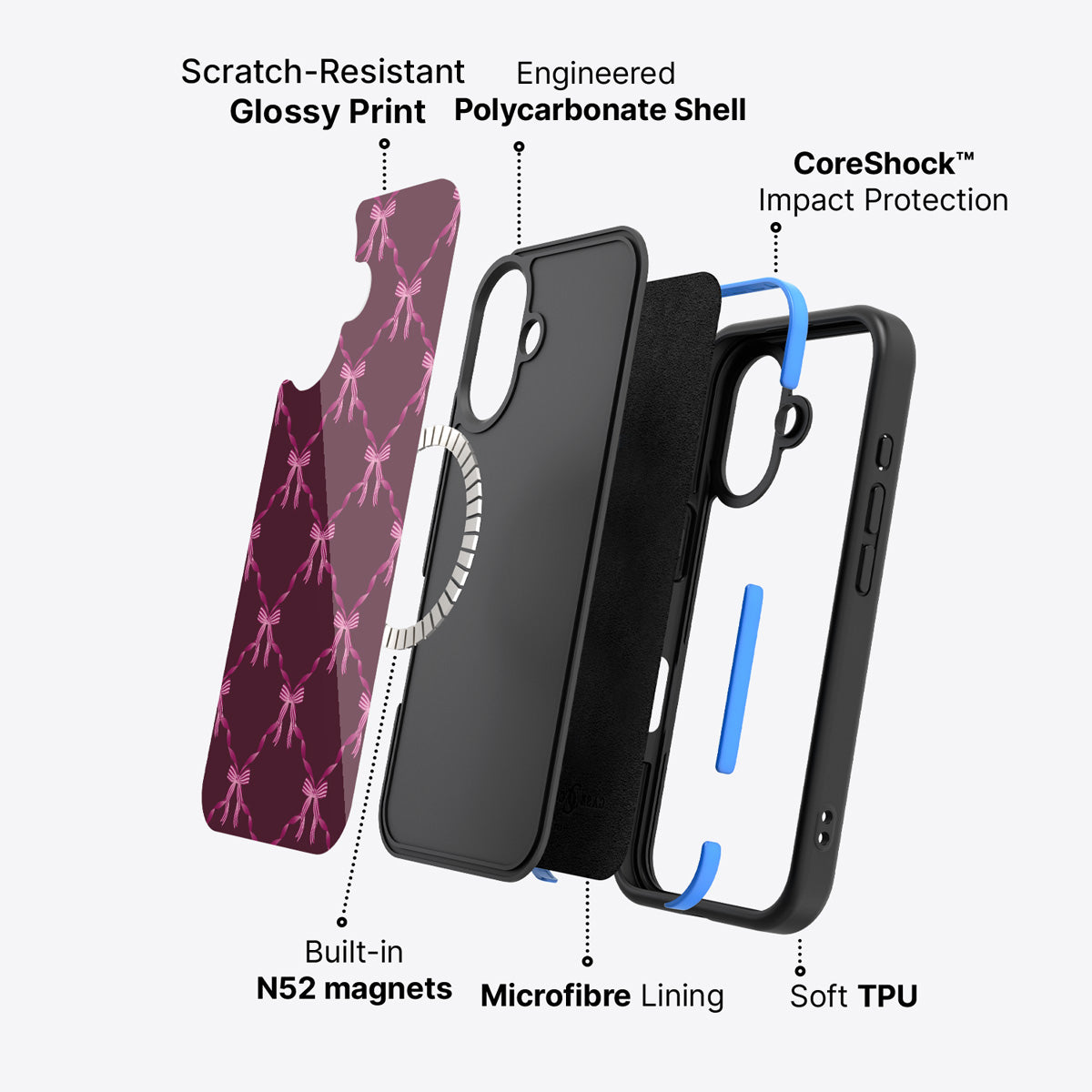 iPhone 17 case construction – Bordeaux Bow phone case
