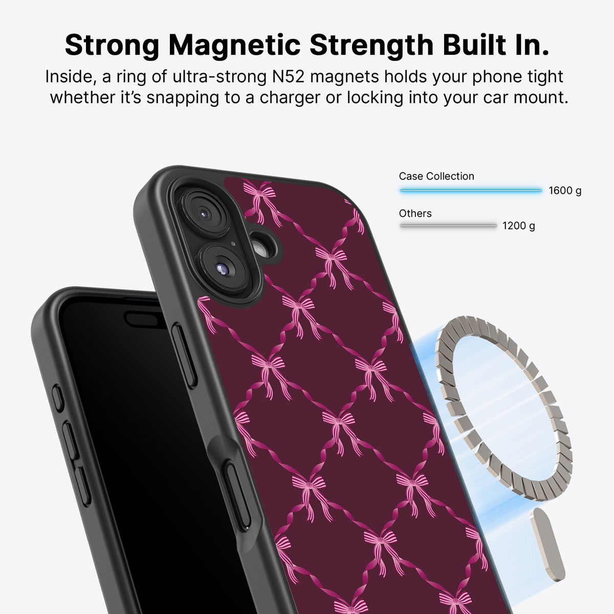 iPhone 17 MagSafe case – Bordeaux Bow design