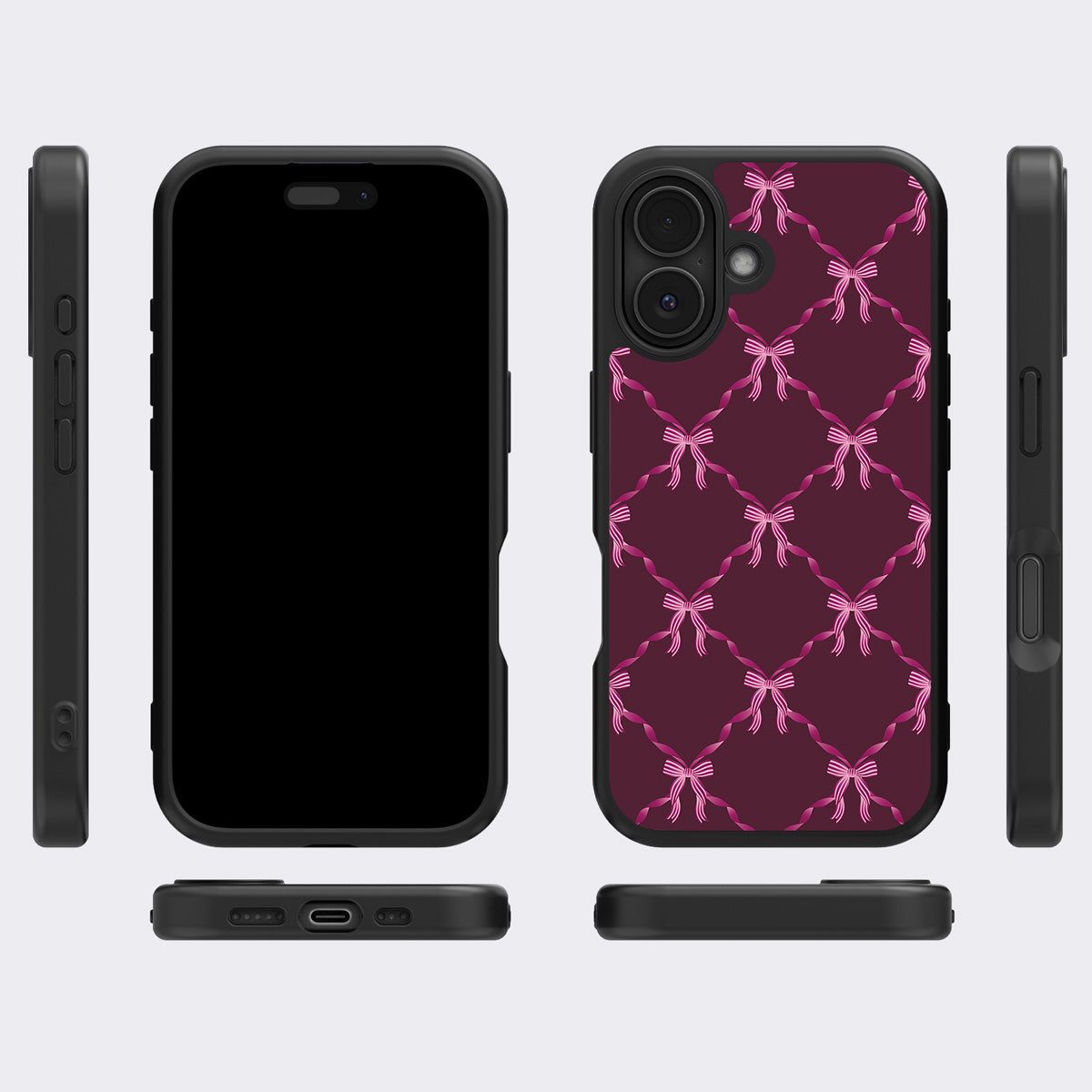 Bordeaux Bow iPhone 17 case cover – multi-angle view