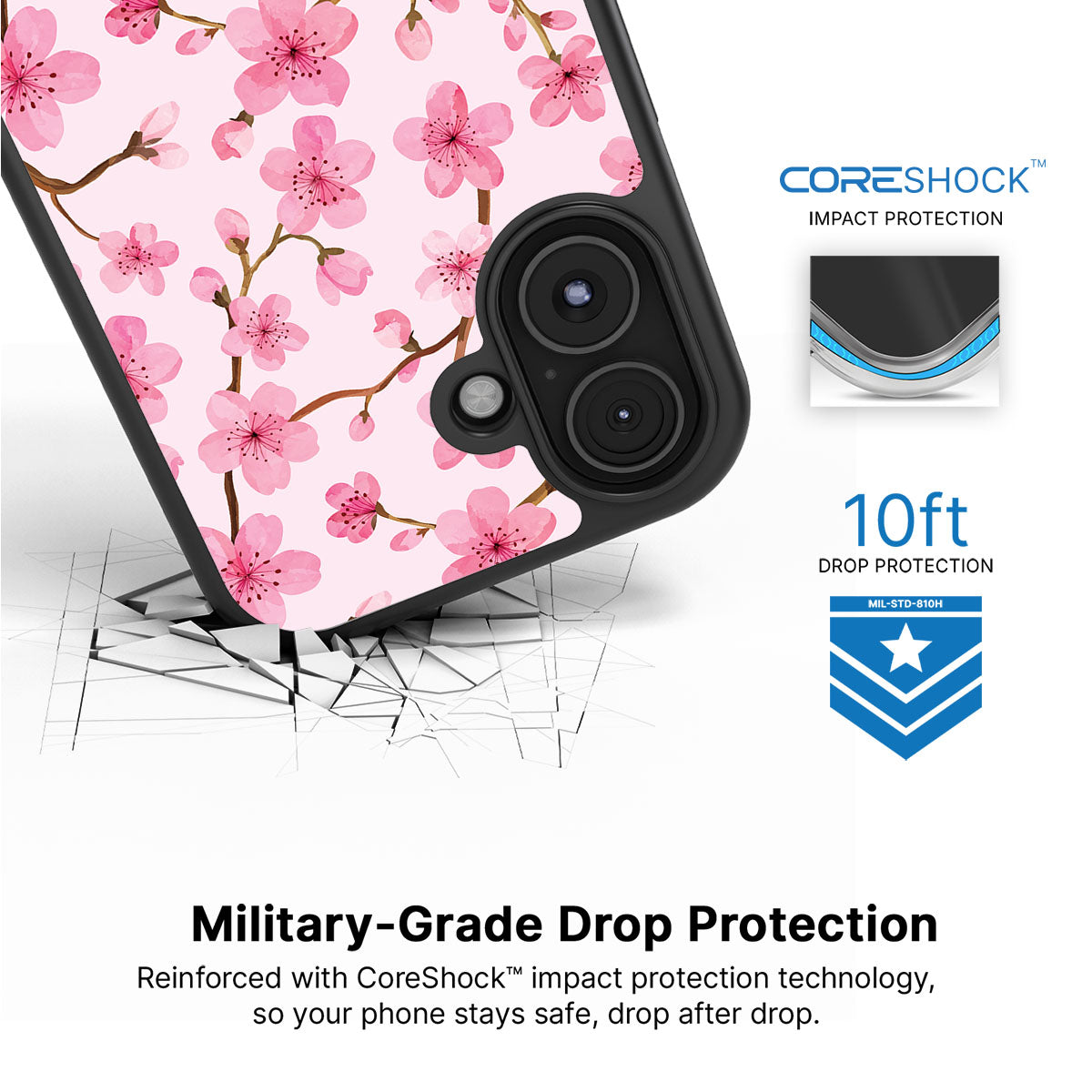 Cherry Blossom iPhone 17 case with drop protection