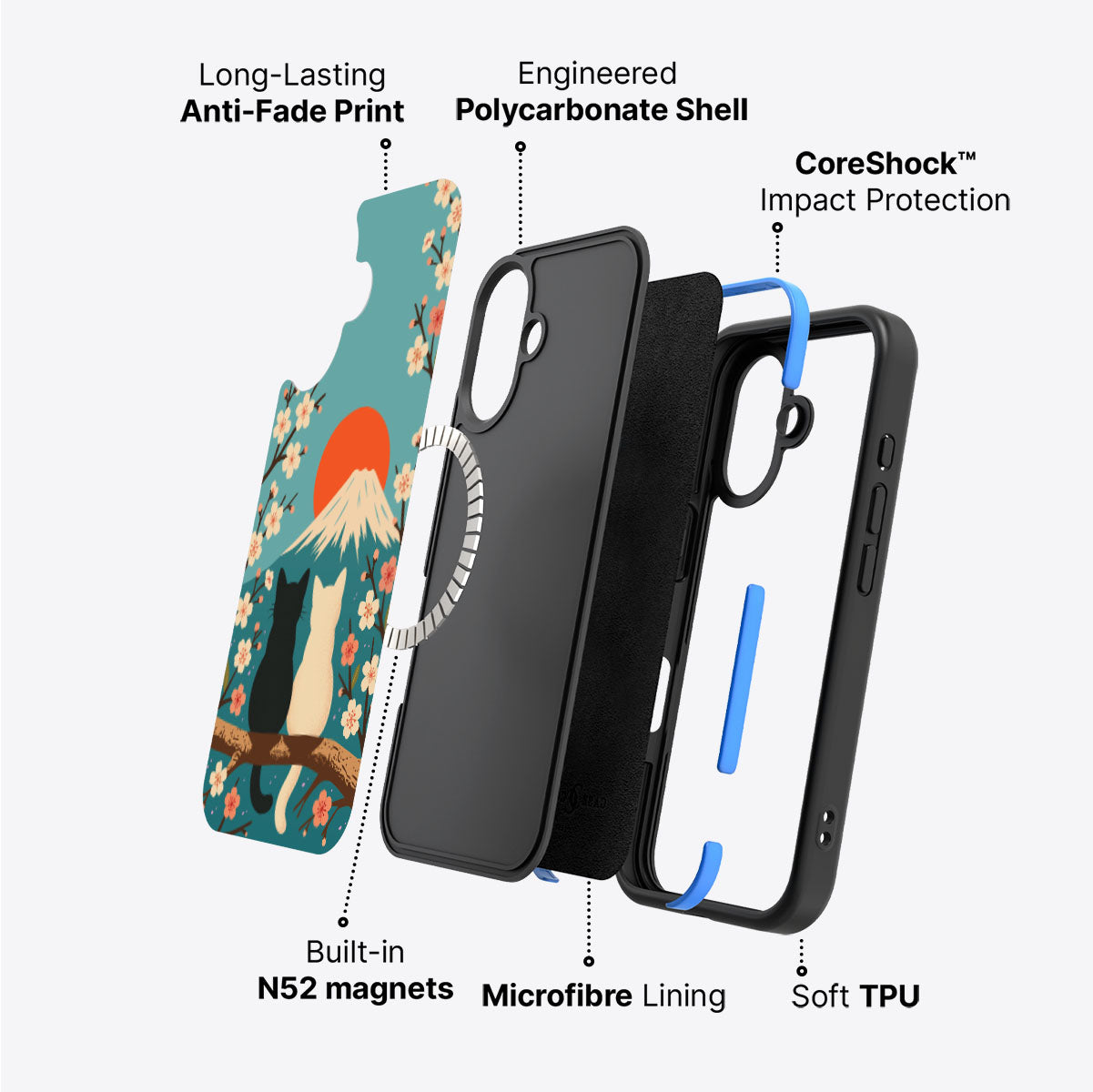 iPhone 17 case construction – Fuji Cats phone case
