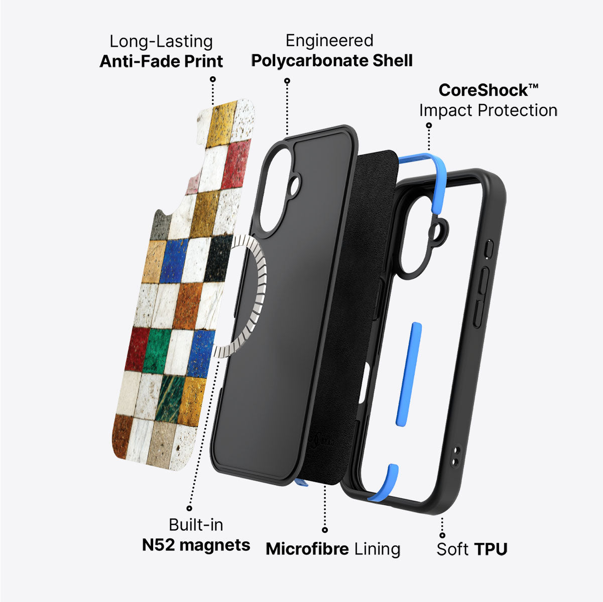 iPhone 17 case construction – Heritage Mosaic phone case
