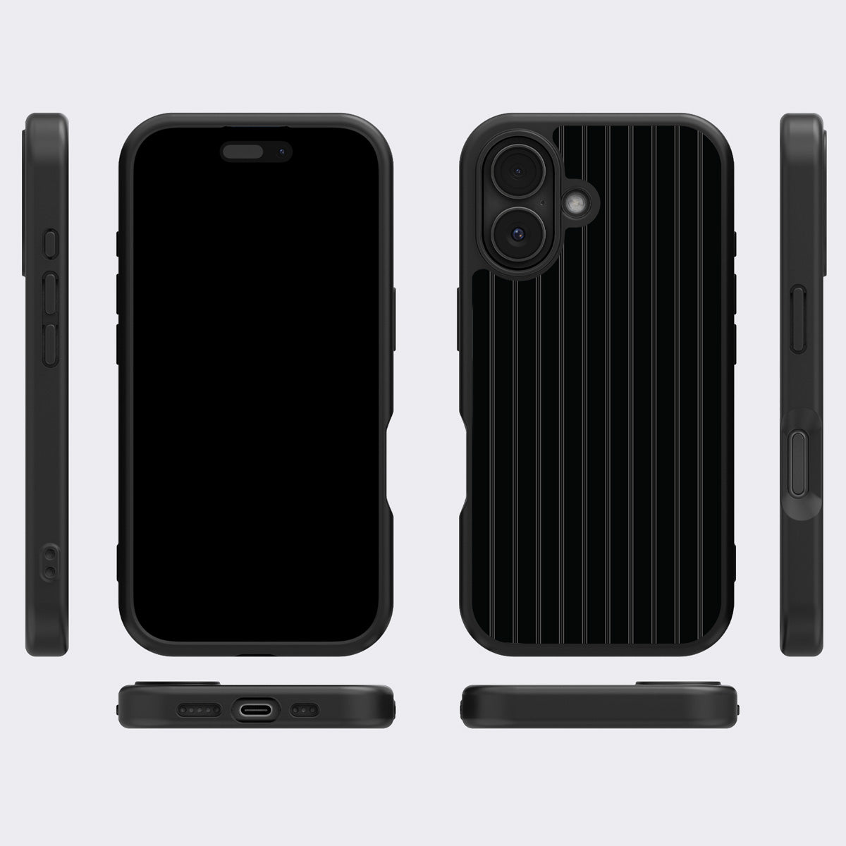 Onyx Pinstripe iPhone 17 case cover – multi-angle view