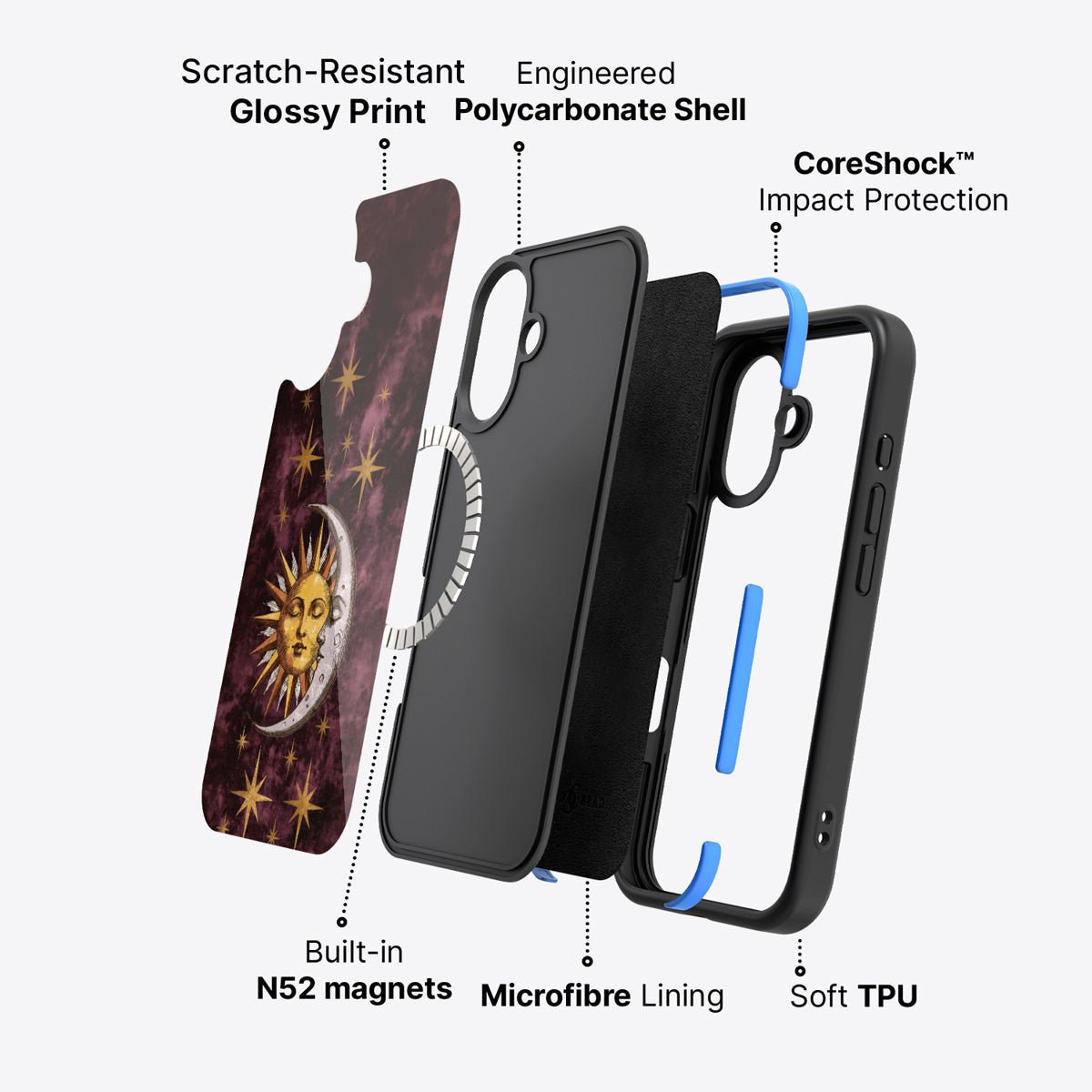 iPhone 17 case construction – Sun and Moon phone case