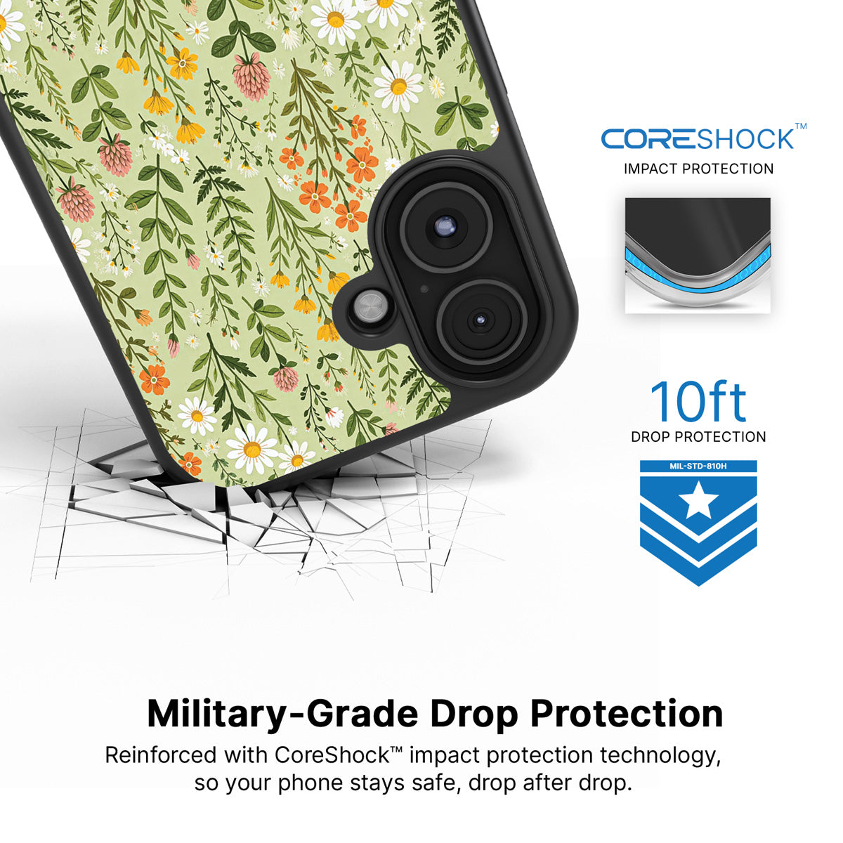 Wildflower Meadow iPhone 17 case with drop protection