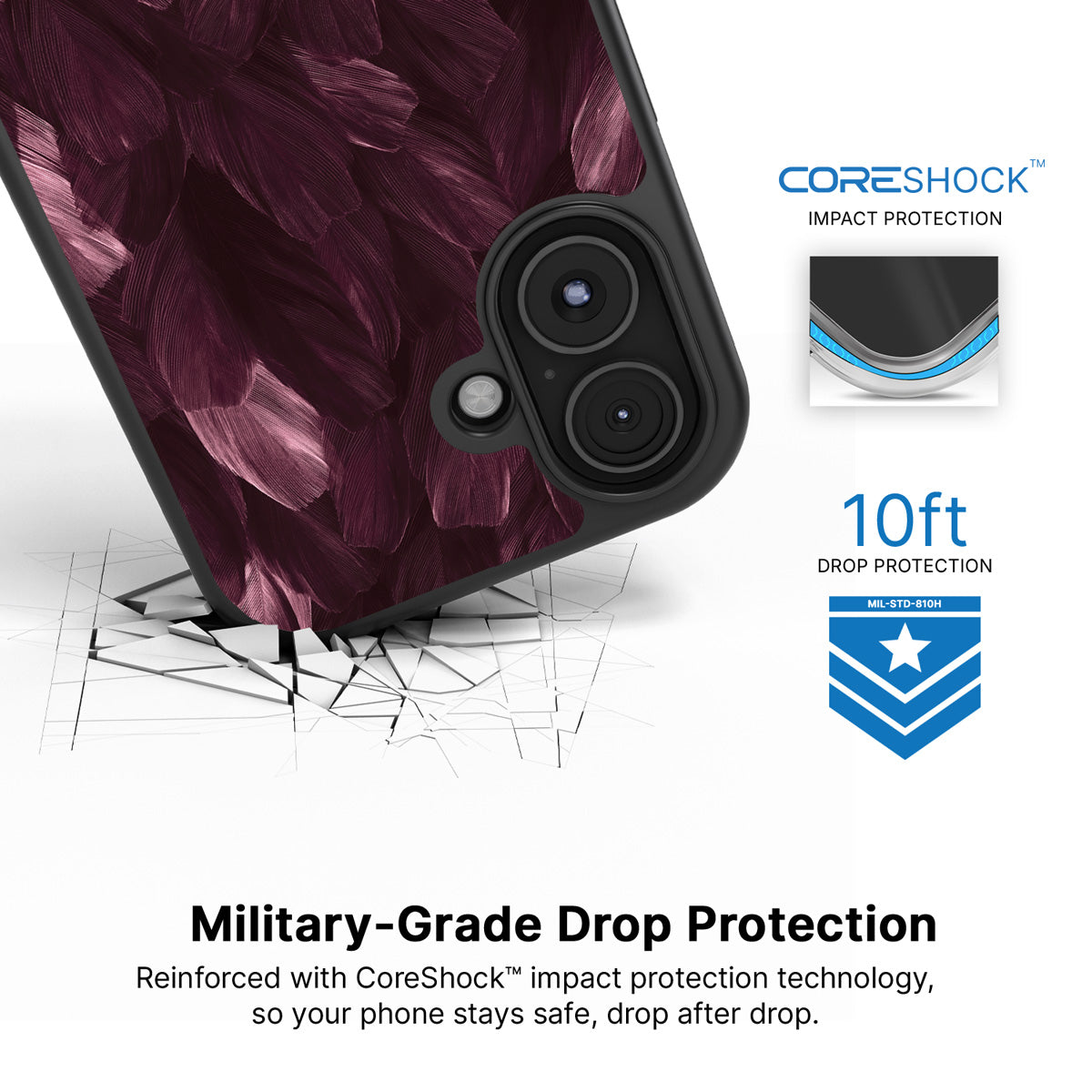 Wine Plumage iPhone 17 case with drop protection