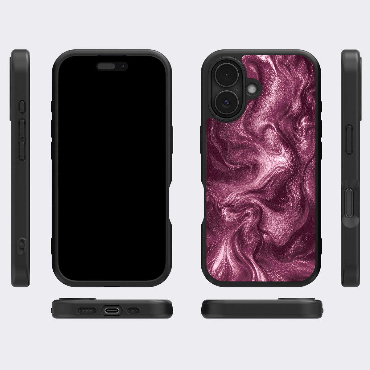 Wine Shimmer iPhone 17 case cover – multi-angle view