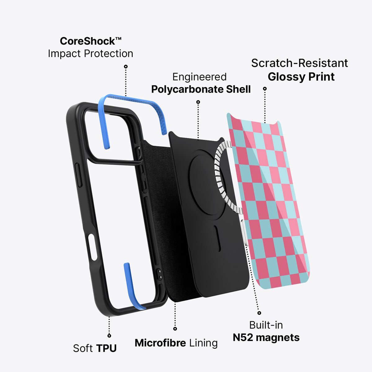 Blue Checkered Designer iPhone 17 Pro Case – Candy Floss | MagSafe