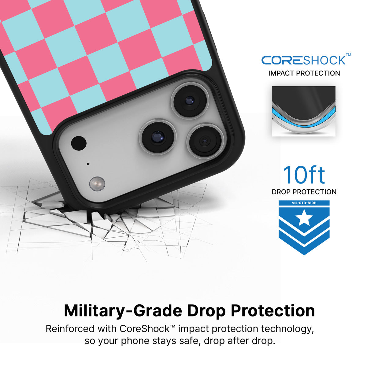 Blue Checkered Designer iPhone 17 Pro Case – Candy Floss | MagSafe