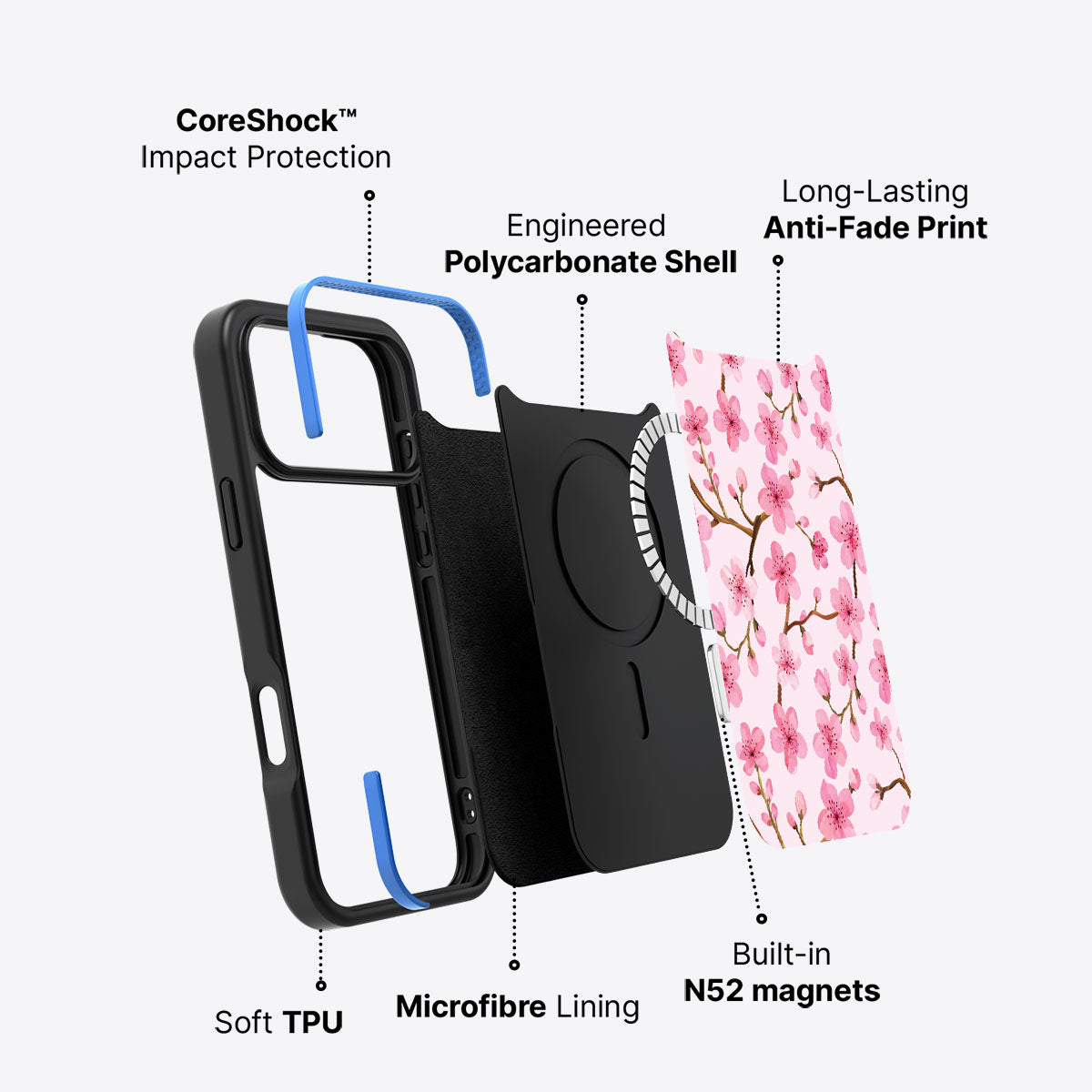 iPhone 17 Pro case construction – Cherry Blossom phone case