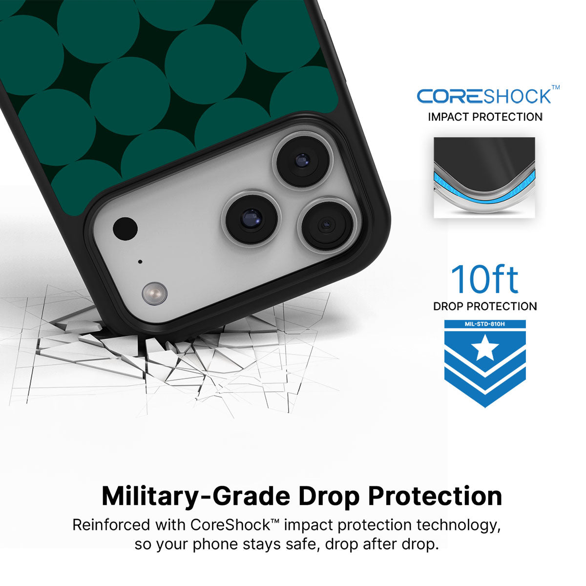 Emerald Bed iPhone 17 Pro case with drop protection