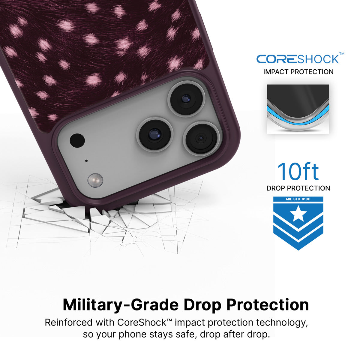 Fawn Spots iPhone 17 Pro case with drop protection