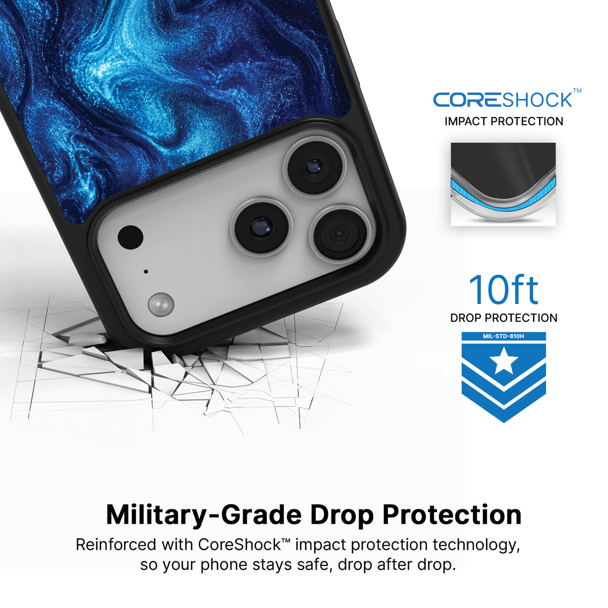Blue Marble Designer iPhone 17 Pro Case – Indigo Impasto | MagSafe