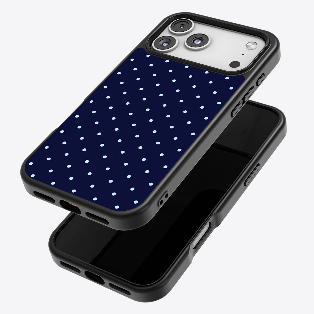 Navy Whisper iPhone 17 Pro case – back and side view