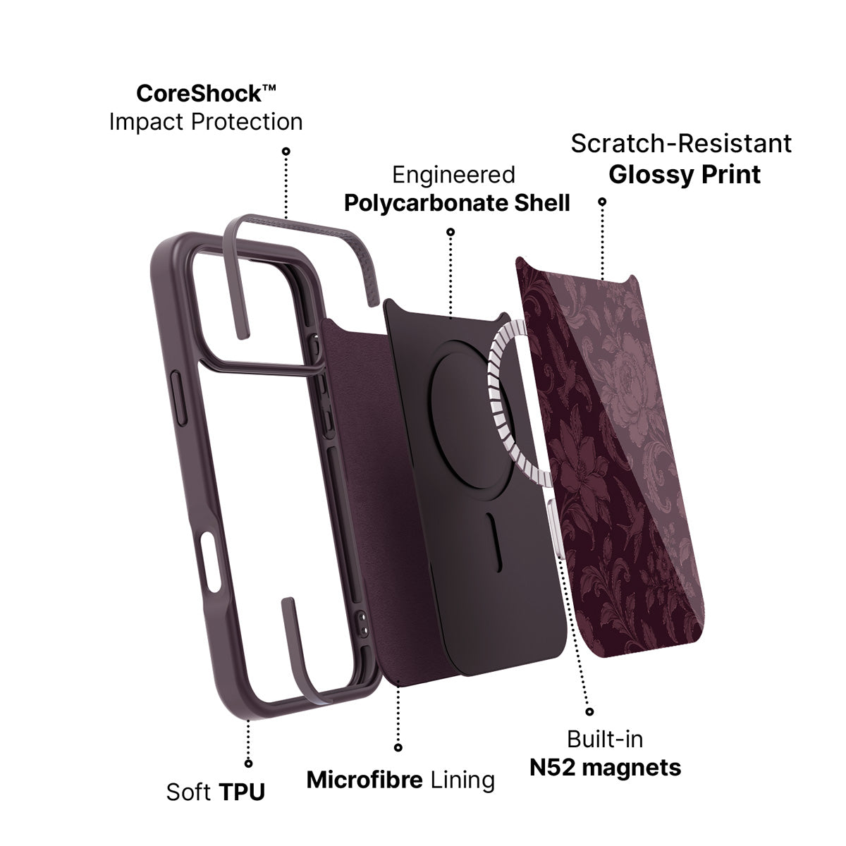 iPhone 17 Pro case construction – Swallow Damask phone case