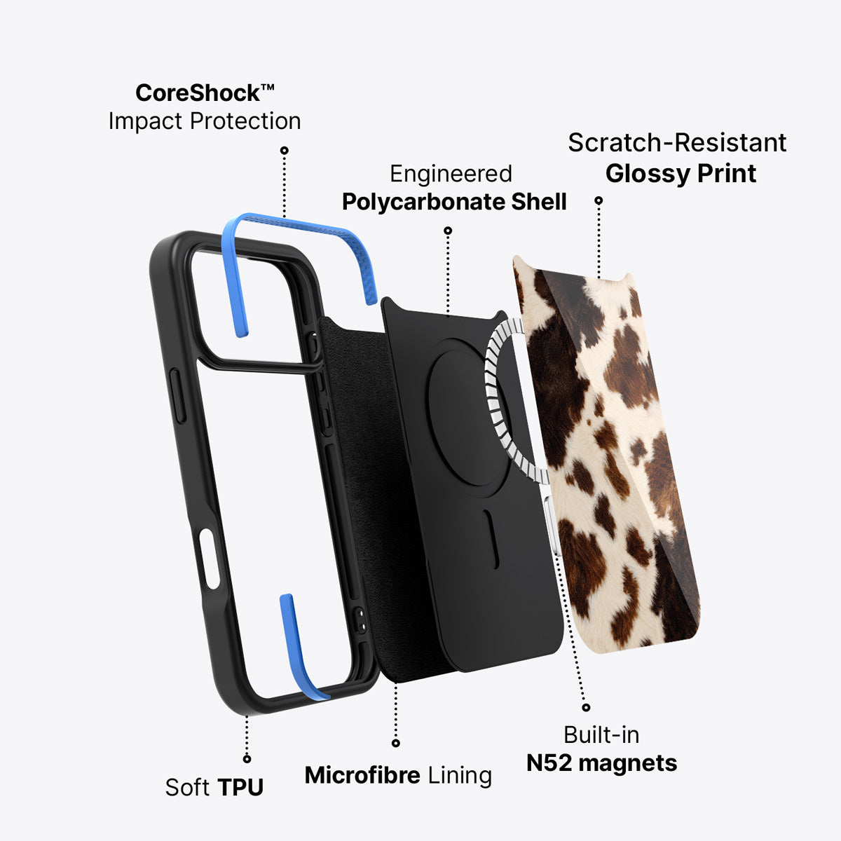 Cowhide Designer iPhone 17 Pro Case – Swiss Cow | MagSafe