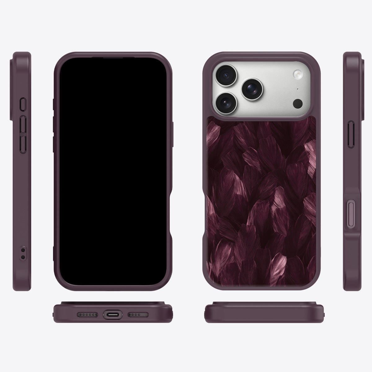 Wine Plumage iPhone 17 Pro case cover – multi-angle view
